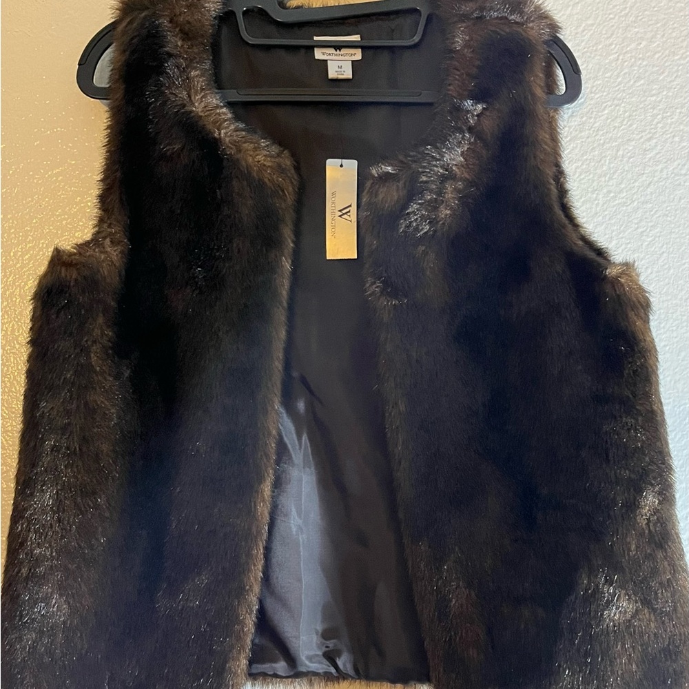 Worthington Women's Rich Brown Faux Fur Vest